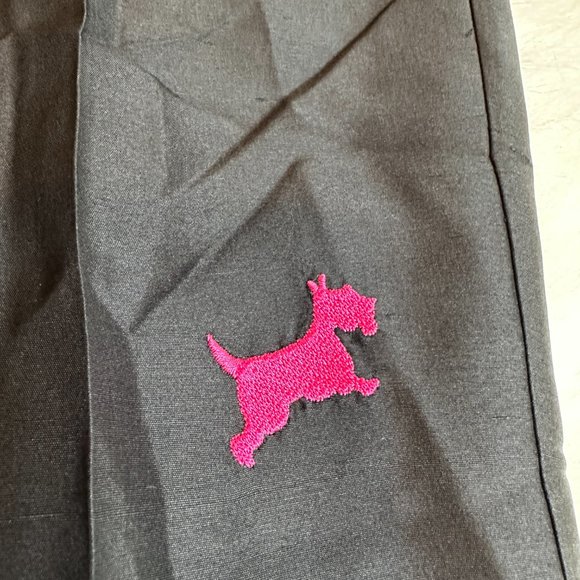 Silk Pants Ankle Side Zip Retro Novelty Print Dogs Travel Pink Embroidered Sz 16 - Picture 14 of 16